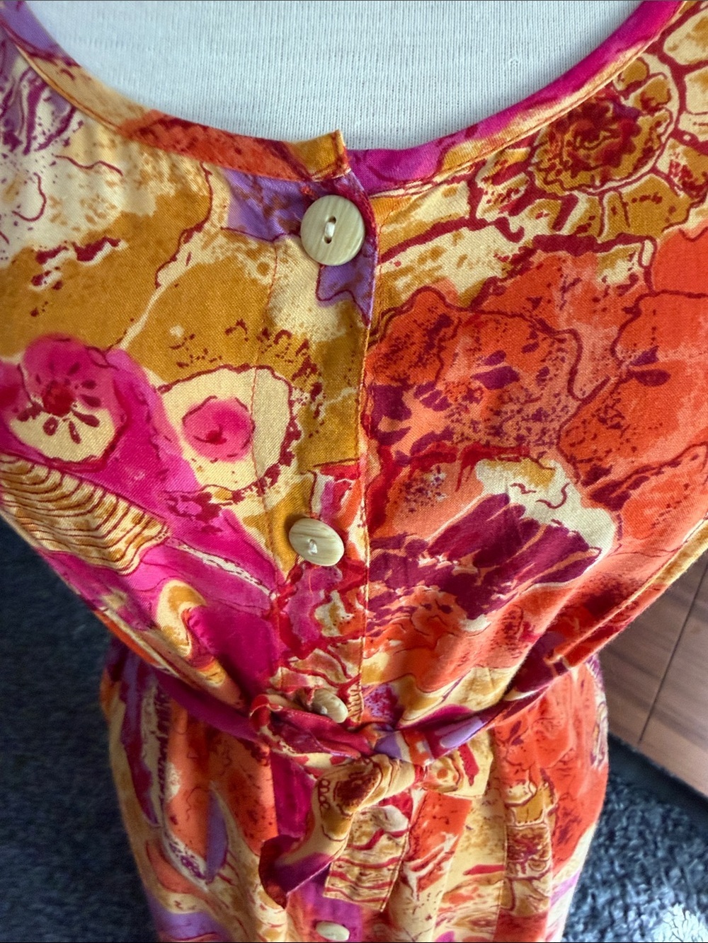 Vintage 90’s Sleeveless Maxi Dress in Fuchsia & Orange Floral Print - Picture 7 of 10